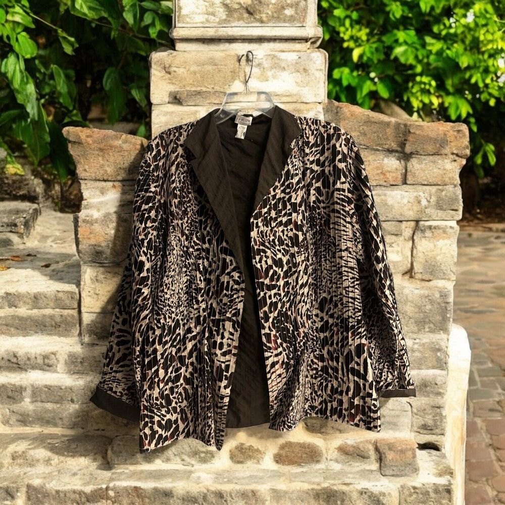 Chico's Brown animal jacket size L12 (2) leopard cheetah printed blazer